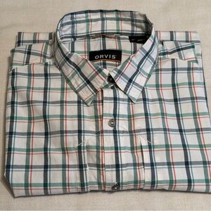 Orvis Shirt Mens M Plaid Long Sleeve Button Up Vented Fishing Outdoors Vented